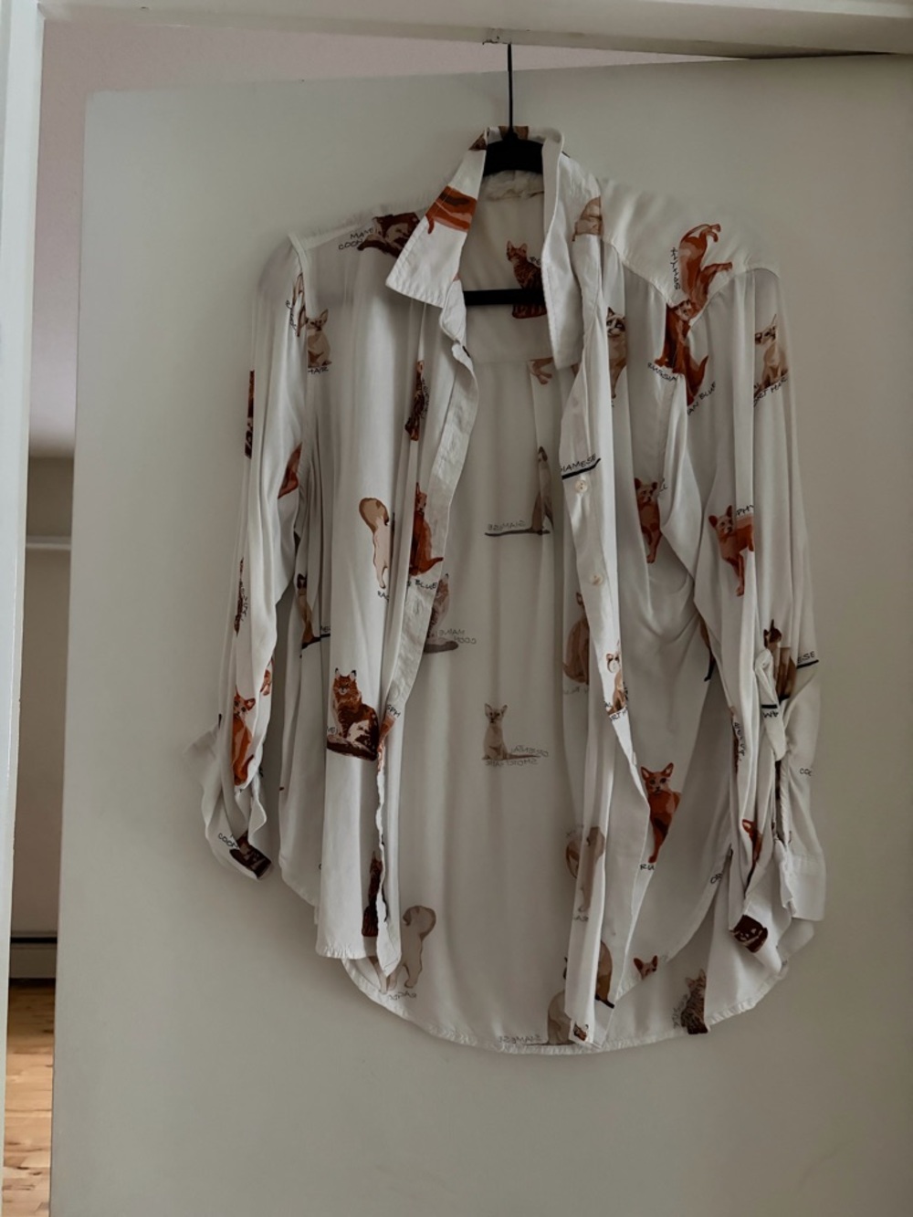 Jane and Delancey White Button-Down Shirt with Cat Breed Print